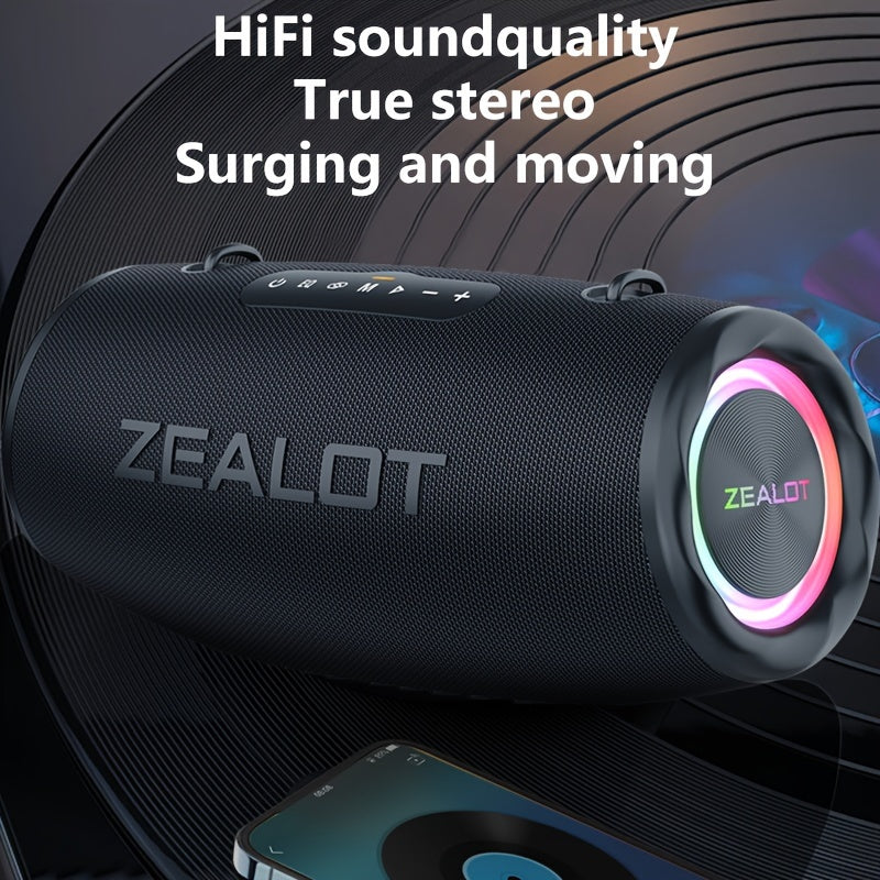 2024 Zealot 80W Портативный Уличный Сабвуфер с Ремнем на Плечо, HiFi Звук, Двойное Сопряжение, 16000mAh Батарея, 24 Часа Воспроизведения, Зарядный Кабель. Совместим с Мобильными Устройствами. Идеально.