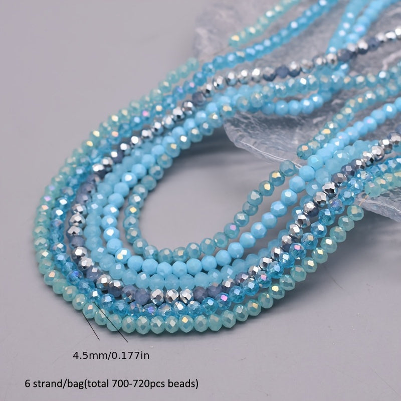 720 pieces of faceted glass rondelle beads measuring 4mm each, sold in a convenient bag. Perfect for crafting jewelry, DIY projects, and adding embellishments to clothing items such as necklaces, bracelets, and more.