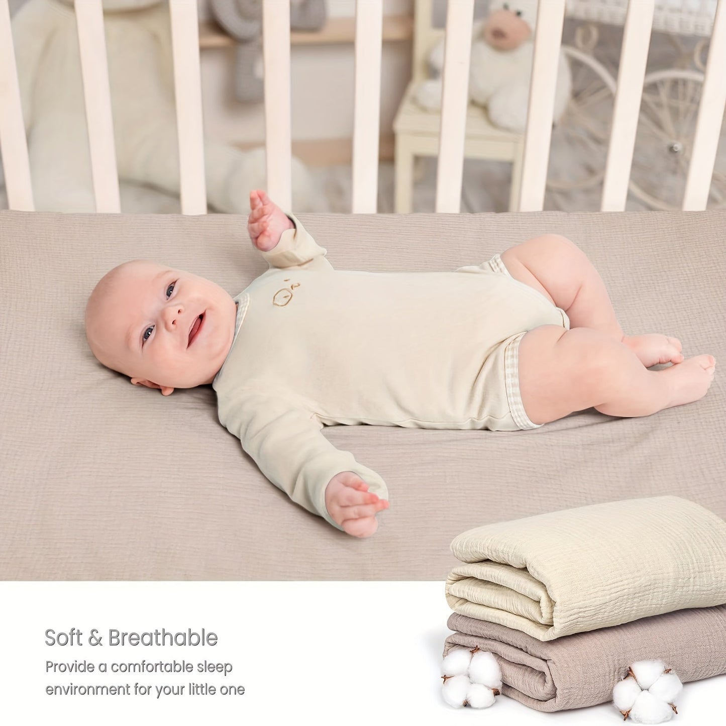 Two stretchy changing pad covers, made of ultra soft cotton material, providing a safe and snug fit for 81.28cm/86.36cm X 40.64cm changing pads. These cradle sheets are machine washable for easy maintenance.