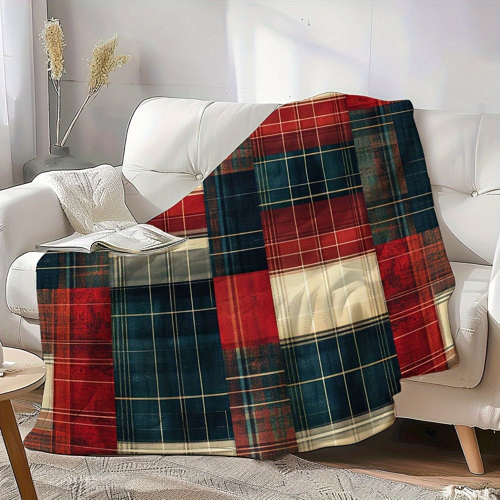 Cozy Rustic Plaid Flannel Throw Blanket with Soft Scottish Tartan Texture - Perfect for All Seasons! Easy to Clean in the Machine, No-Fuss Polyester Material. Lightweight at 250-300g, Great for Bed, Sofa, Home Office, Christmas Decor, or as a Gift for