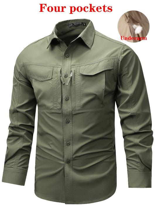 Multi-pocket combat shirt with quick-drying fabric, ventilation holes, and thin style.