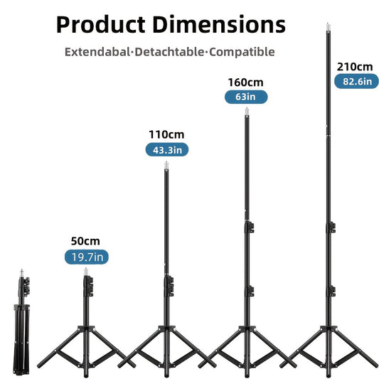 63 dyuymli kengaytiriladigan tripod, foto studiyada softbox, video flash, reflektor va yoritish fonini qo'llab-quvvatlash uchun og'ir yuk ko'tarish uchun mo'ljallangan karbon po'latidan yasalgan.