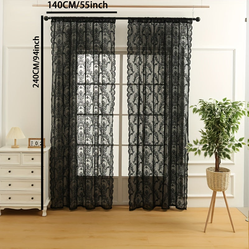 Upgrade your home decor with a sophisticated black lace curtain. Perfect for use in the bedroom, office, kitchen, living room, or study, this rod pocket window treatment will elevate the style and comfort of your home.