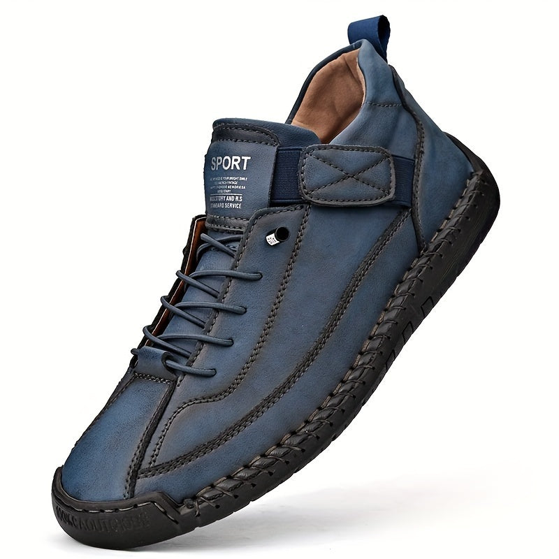 Men's plus size ankle shoes with stitching, hook & loop fastener, and wear-resistant design for outdoor wear