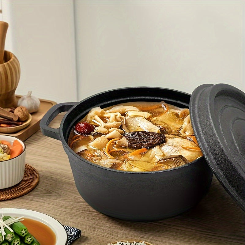 One piece of kitchenware - a double eared stew pot made of cast iron. This versatile pot, with a thickened flat bottom and no coating, is ideal for making soups and stews. It is non-stick and can be used for various purposes in the kitchen. A must-have