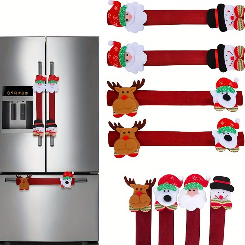 Get ready for the holidays with this set of 4 or 8 Christmas kitchen appliance handle covers featuring Santa and Snowman designs. These protective gloves are perfect for covering refrigerator, microwave, oven, and dishwasher doors. Add a festive touch to