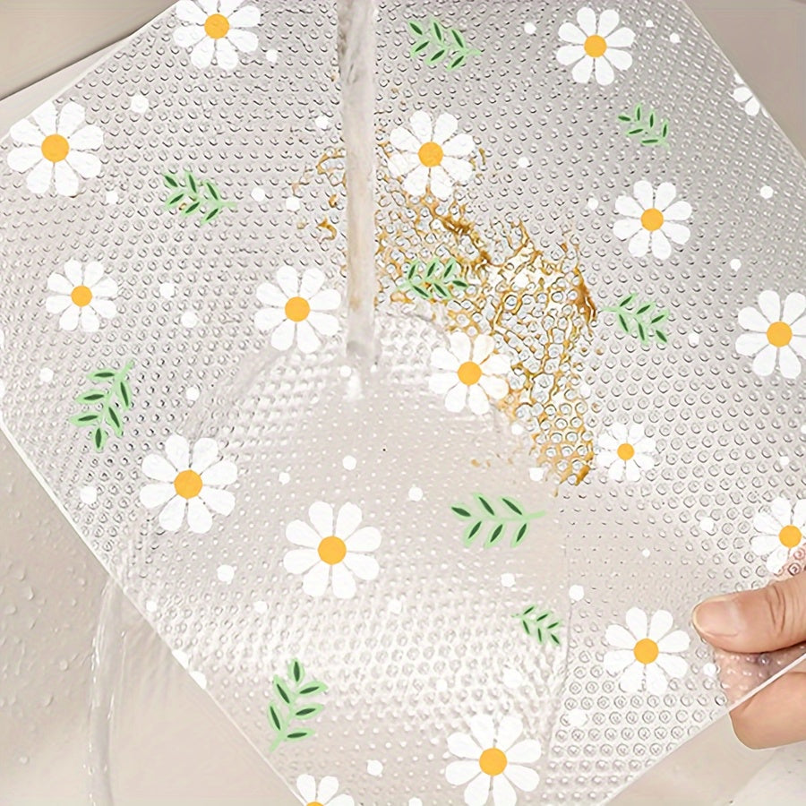 Easily Organize Your Kitchen Cabinets and Fridge with our Waterproof Drawer Liner featuring Daisy Leaf Design - Non-Slip, Cut-to-Fit, Easy to Clean, Non-Adhesive Shelf Protector made of EVA Material