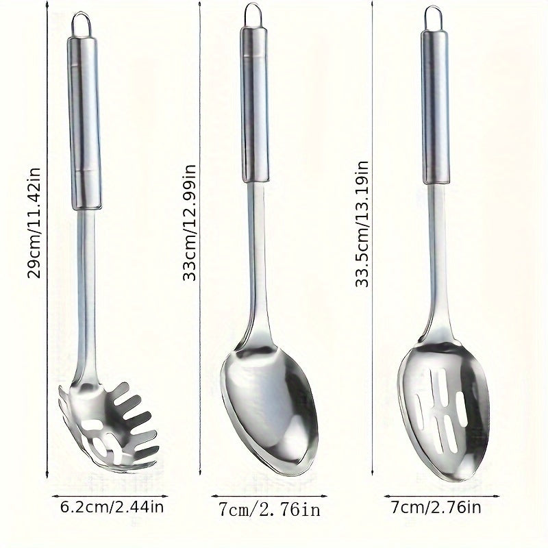 Set of 10 Stainless Steel Kitchen Utensils - Comes with Spatula, Ladle, Slotted Turner, and More - Reliable Cooking Tools for Home and Restaurant Purposes