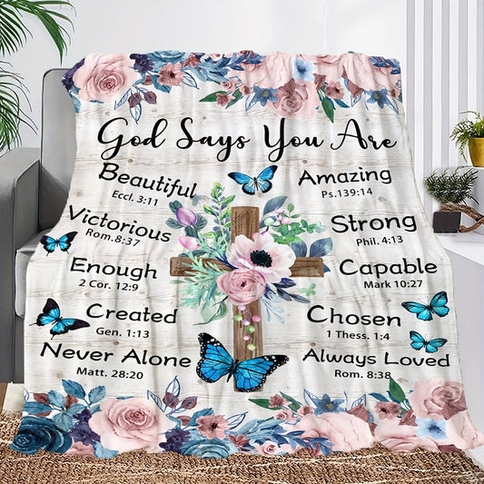 Creative Flower Cross Print Blanket, 1 piece, featuring a Contemporary Style, is designed to be Soft and Comfortable. This versatile blanket is perfect for Travel, on the Sofa or Bed, in the Office, or as Home Decor. It makes a great Birthday Gift for