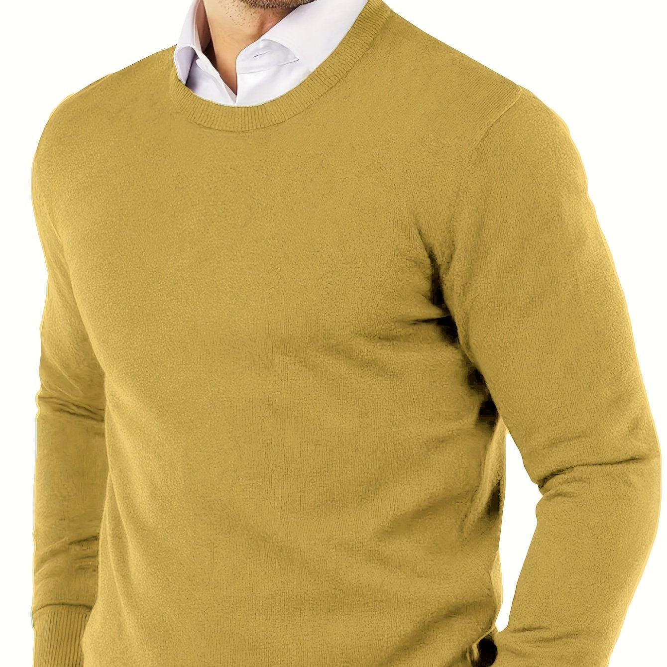 Men's premium solid color knit sweater, warm and comfortable with long sleeves. Ideal for fall/winter outdoor activities. Made with a rayon blend.