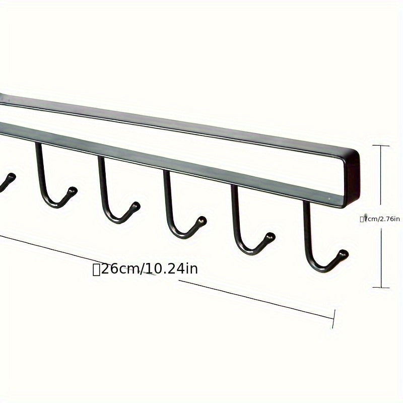 Keep your kitchen cups, mugs, and utensils organized with this durable iron under cabinet hanging storage organizer. Includes 6 detachable hooks for easy access. Perfect for saving space in your home or office.