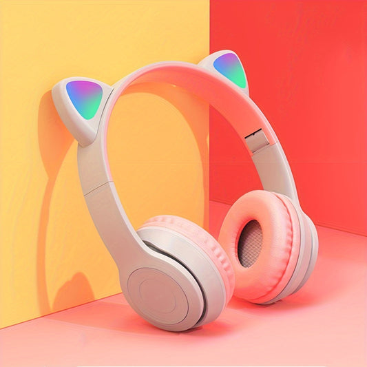 Wireless gaming headset with LED lights, foldable design, SD card slot, and Type-C charging. Compatible with tablets, computers, TVs, phones, and ideal for travel gifts.