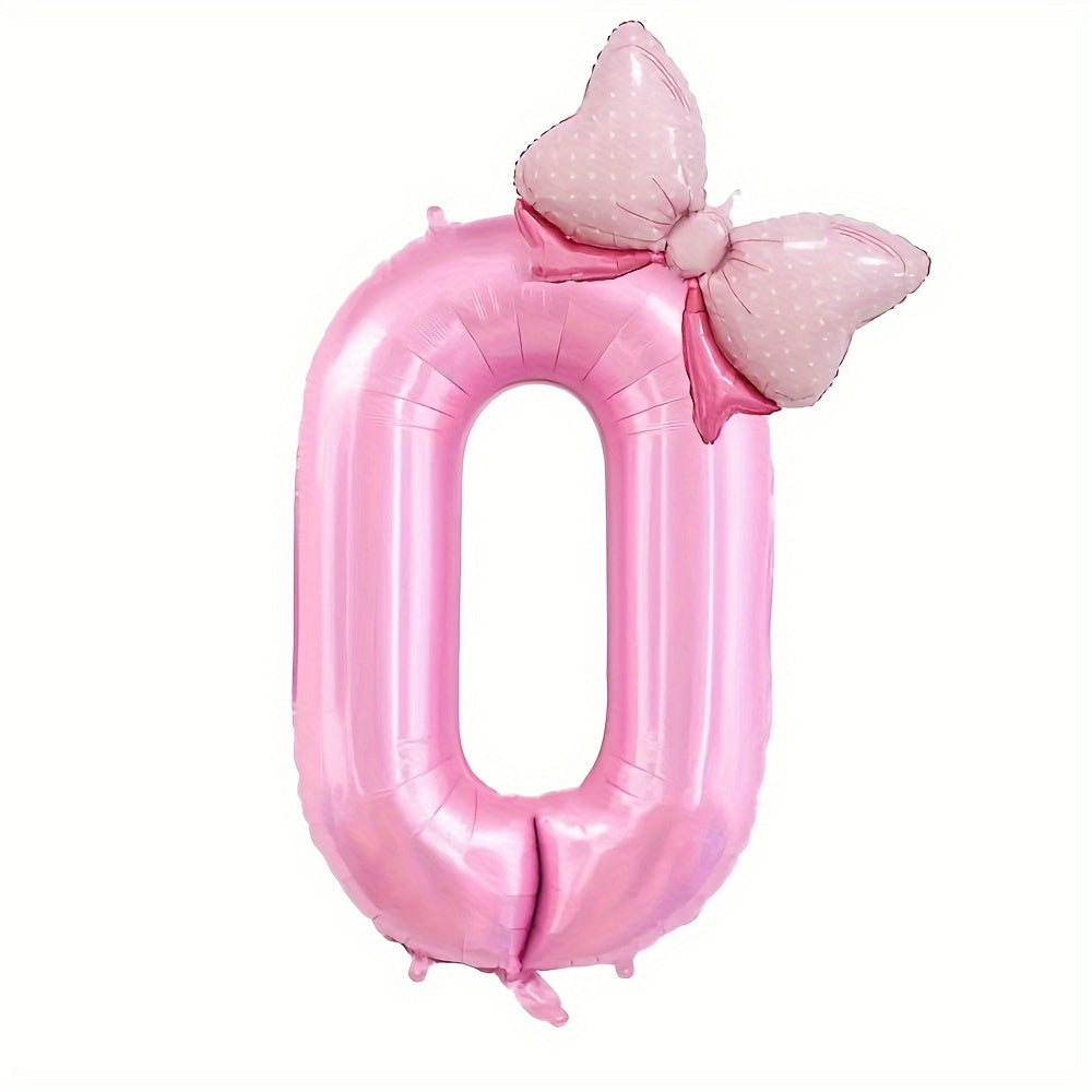 81.28 cm Pink Number Balloon with Bow - Ideal for girls' birthday decor - No electricity needed - Made of aluminum