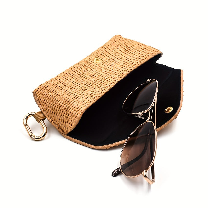 Stylish Eyeglass Case made of Woven Straw with Hook - Strong PP Material, Gentle Protective Sleeve for Women's Fashion Glasses