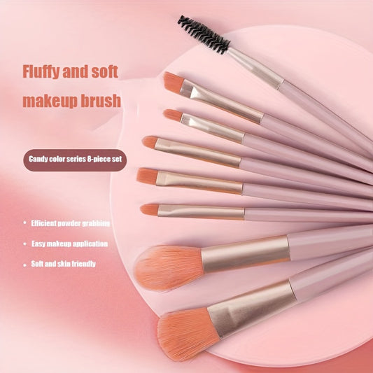 8-Piece makeup brush set for combination skin with squirrel hair bristles and ABS handle. Ideal for beginners, perfect for foundation and eye shadow application.