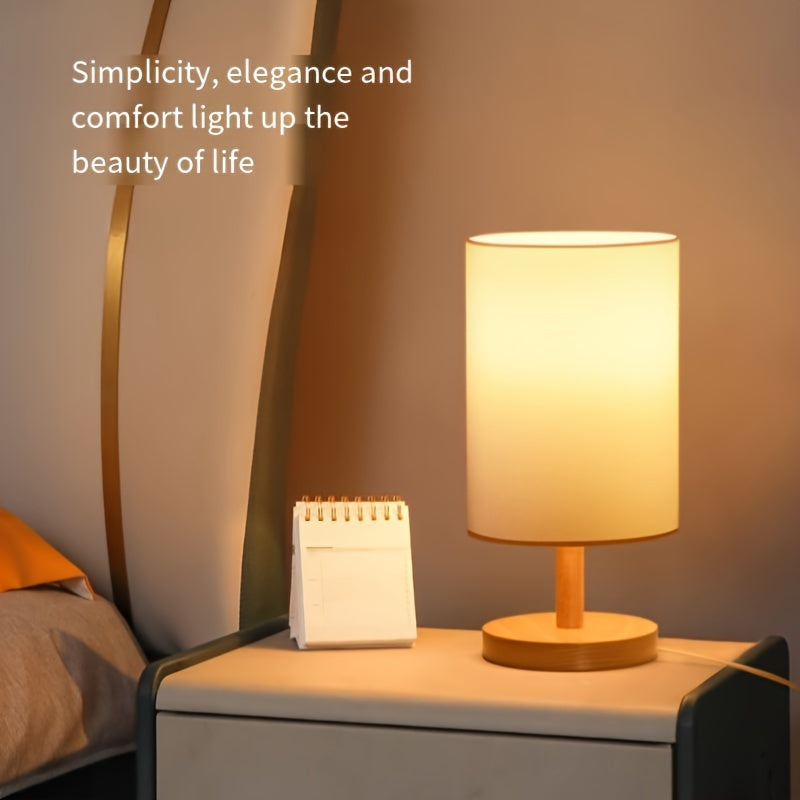 Modern solid wood table lamp with creative LED light, ideal for bedroom, study room, and guest house decor. Features natural wooden base.