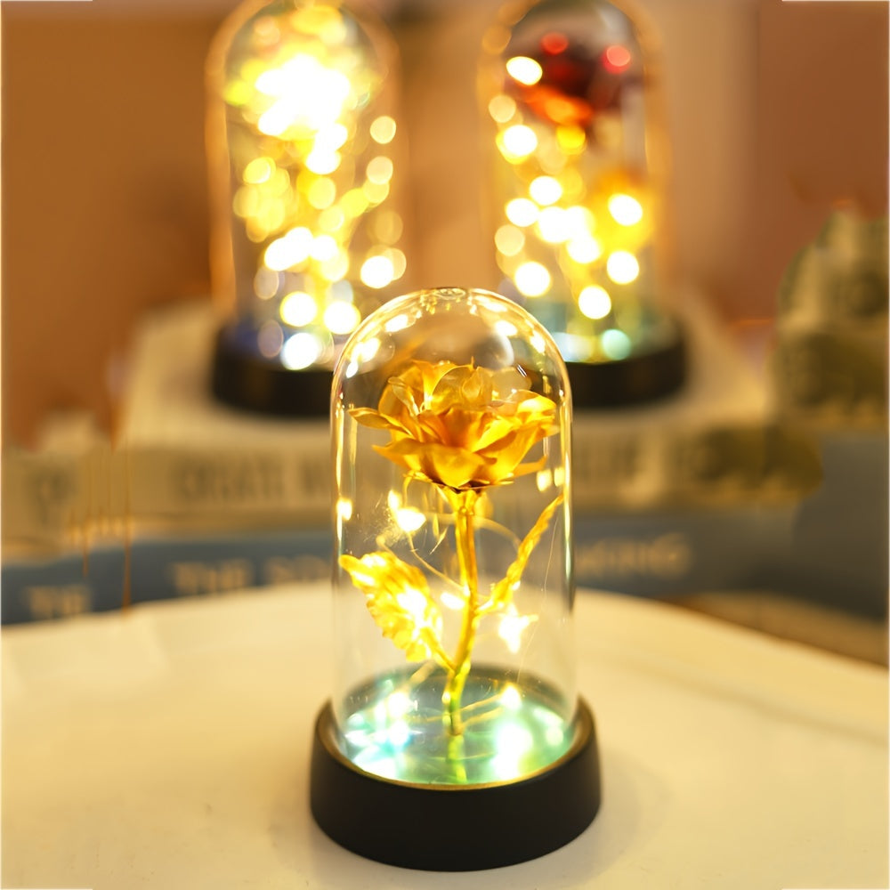 Golden foil rose night lamp, perfect gift for special occasions.