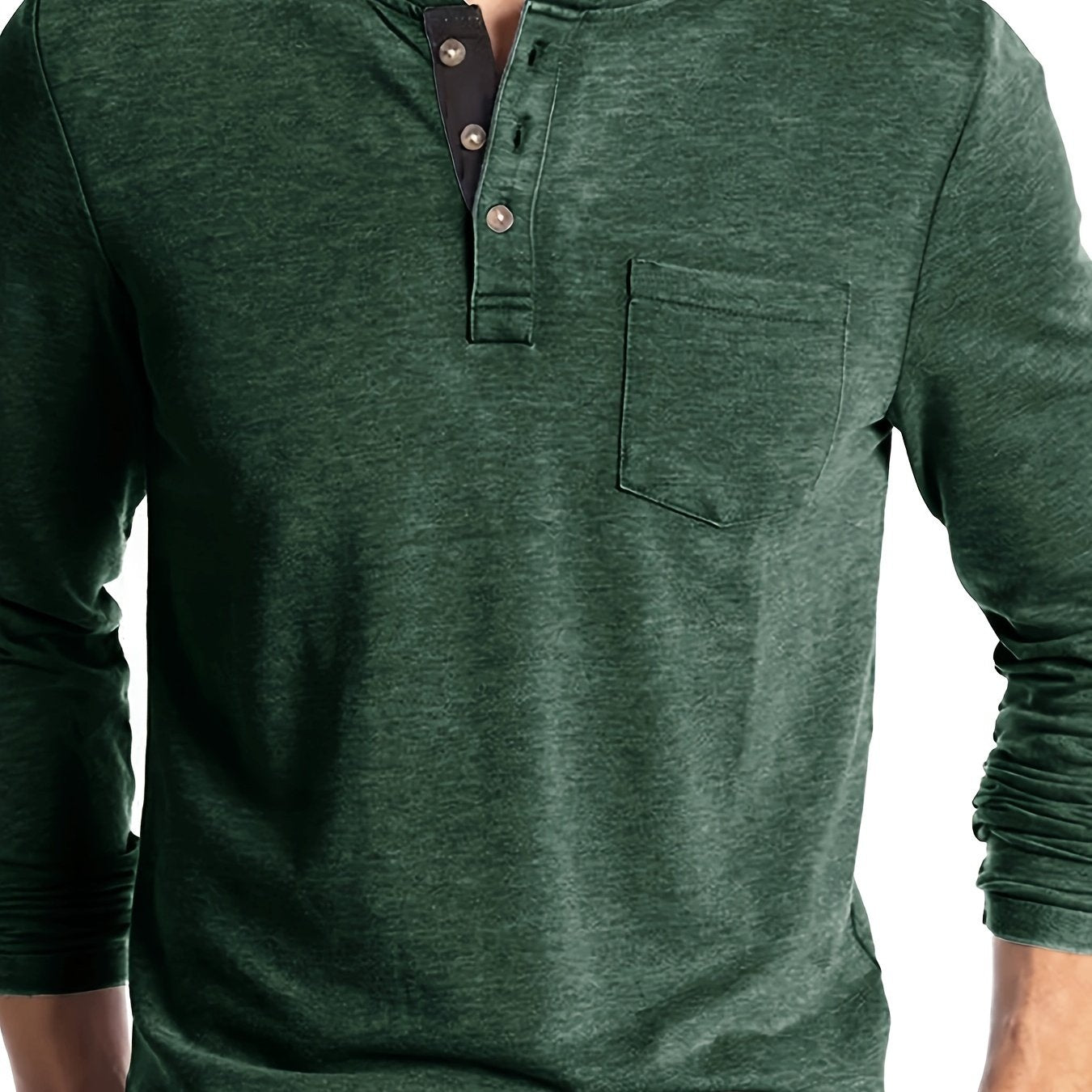 Men's plus size Henley shirt made of a polyester-viscose-spandex blend with a casual polo collar, pocket and slight stretch. Long sleeve slim fit perfect for big and tall adults in spring