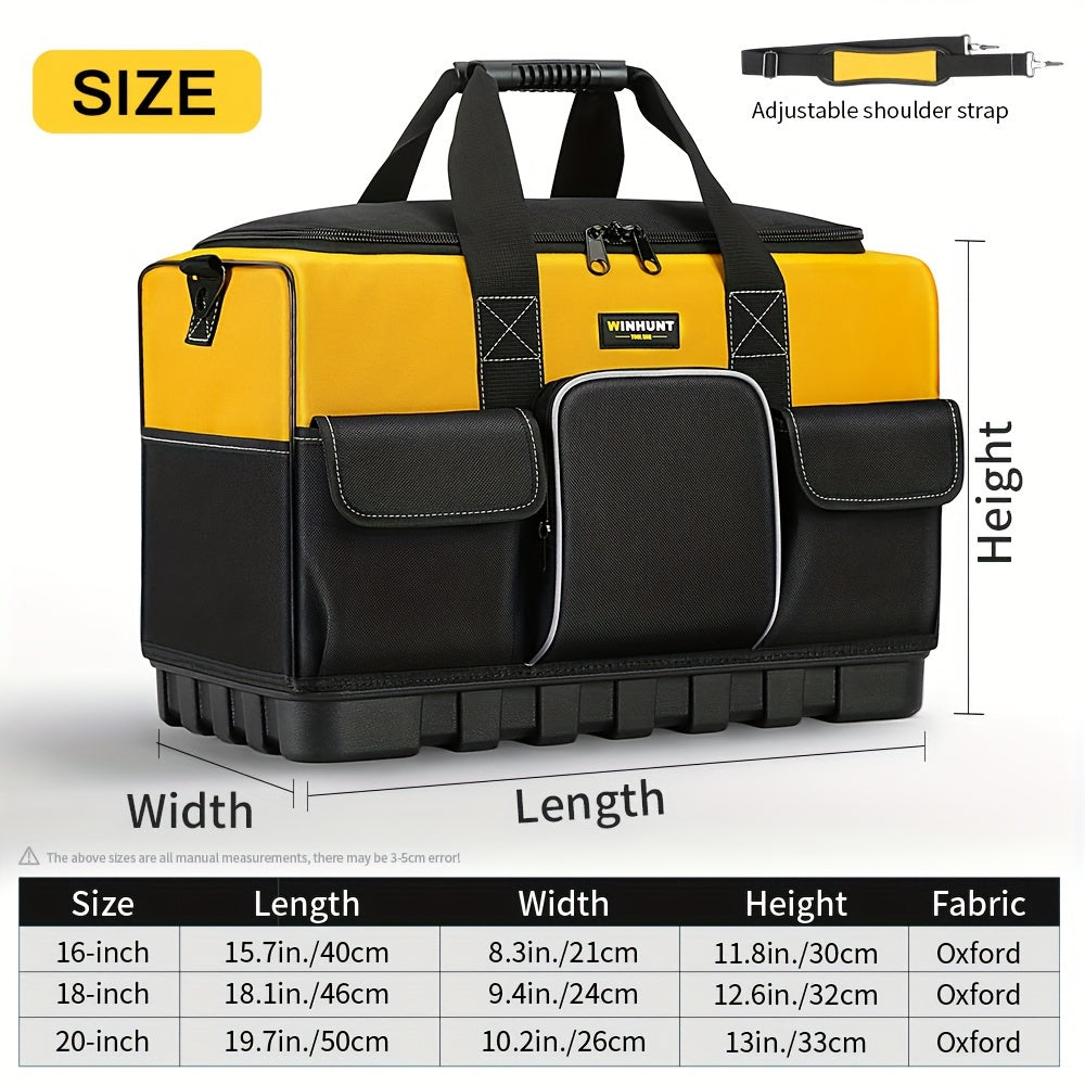 WINHUNT Tool Bag - Large, Heavy Duty, Waterproof, Polyester Material, Black/Yellow, Adjustable Shoulder Strap, Ideal for Industrial Tools Organization, Strong Molded Base, No Assembly