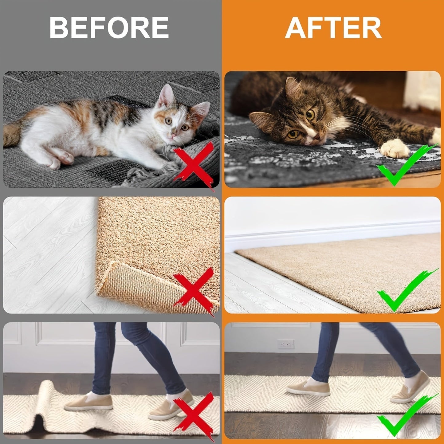 Clamp down your carpet to prevent curls and knots at the corners and ensure clean, precise cuts for a seamless look in your space. Our reusable double-sided adhesive pads provide a flexible solution for securing your carpet to hardwood floors, offering a