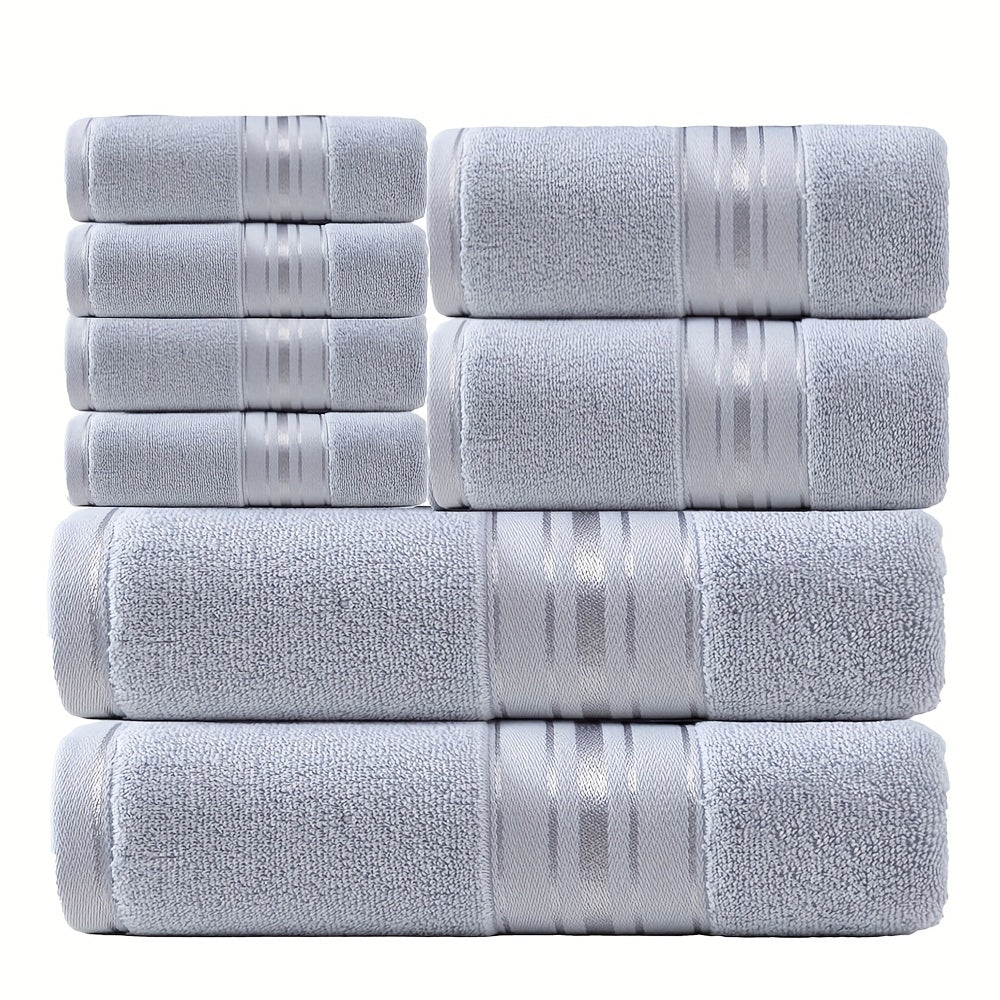 Set of 8 cotton towels for bathroom, spa, travel, and home with high water absorption and thickness