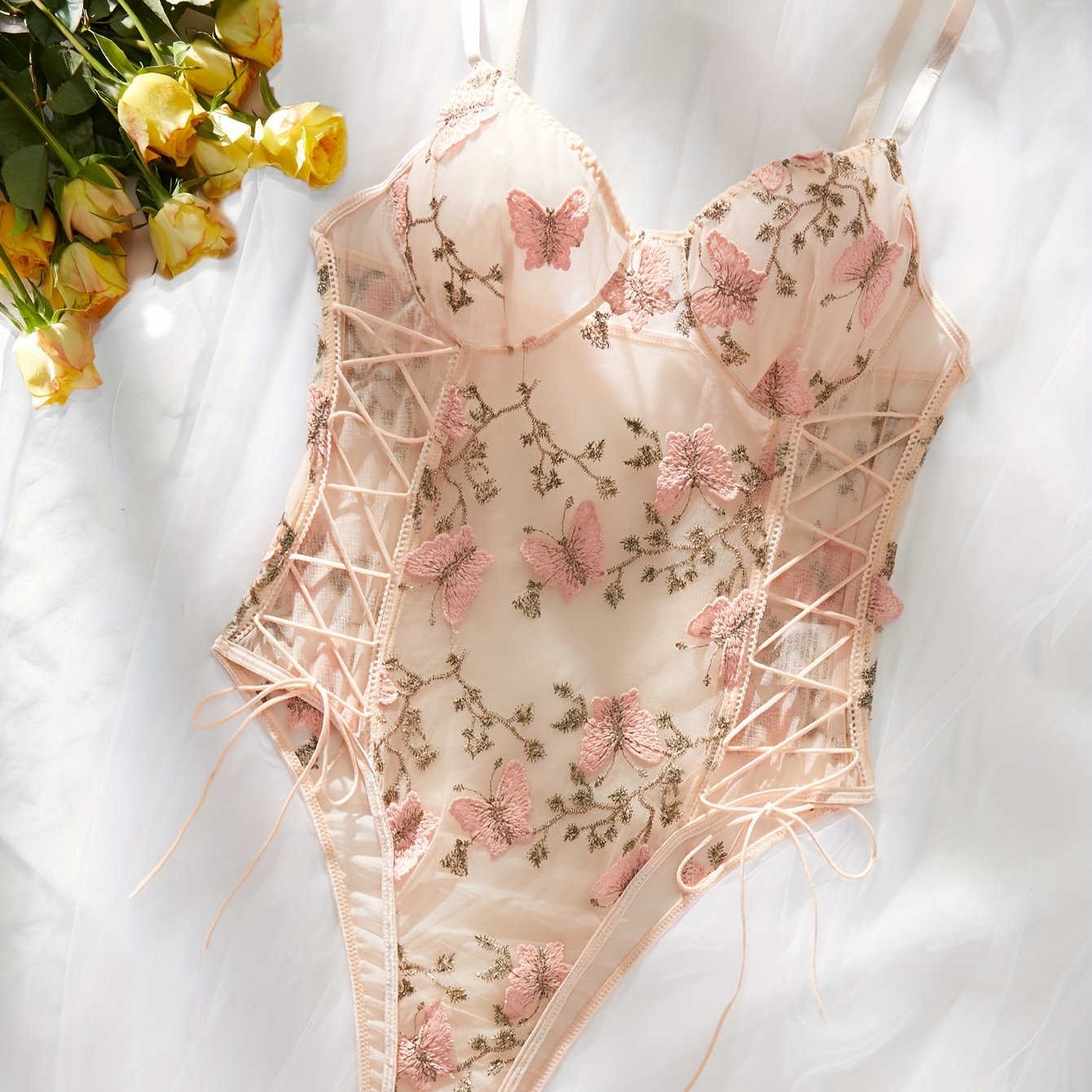 Sexy Butterfly Embroidery Mesh Teddy & Bodysuit Women's Lingerie