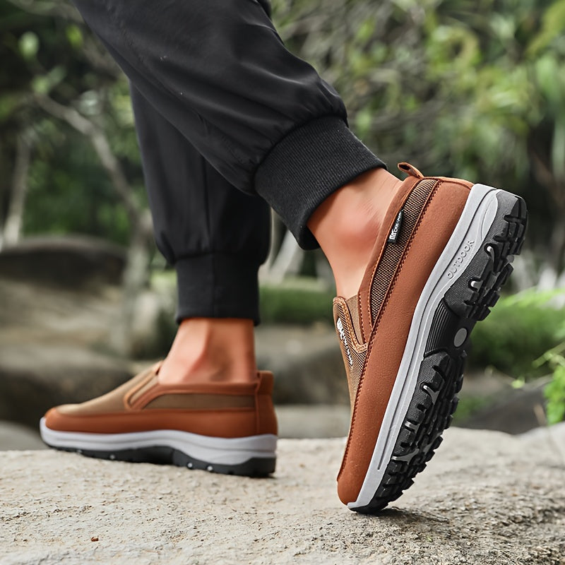 Sturdy non-slip slip-on sneakers for men, ideal for park workouts, camping, and hiking.