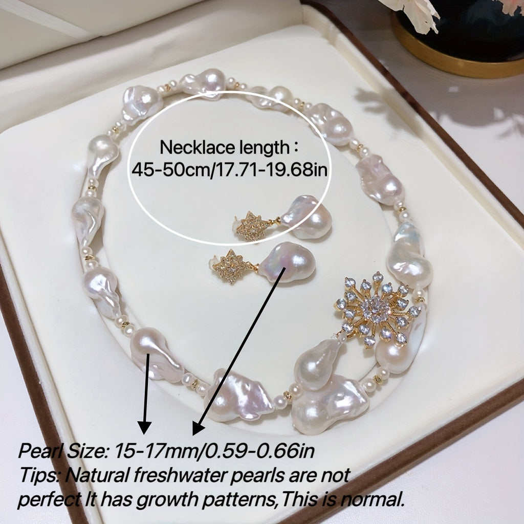 Exquisite Baroque Freshwater Pearl Jewelry Set - Necklace & Earrings featuring Distinctive Shapes, Elegant French-Inspired Design for Special Occasions, Complete with Beautiful Gift Box