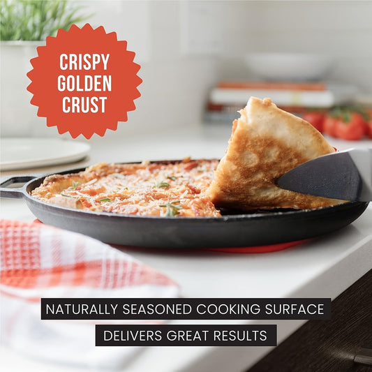 This Cast Iron Pizza Pan is a versatile piece of kitchen cookware that is perfect for cooking, baking, and grilling. It is durable, long-lasting, and provides even heating for all your culinary creations.