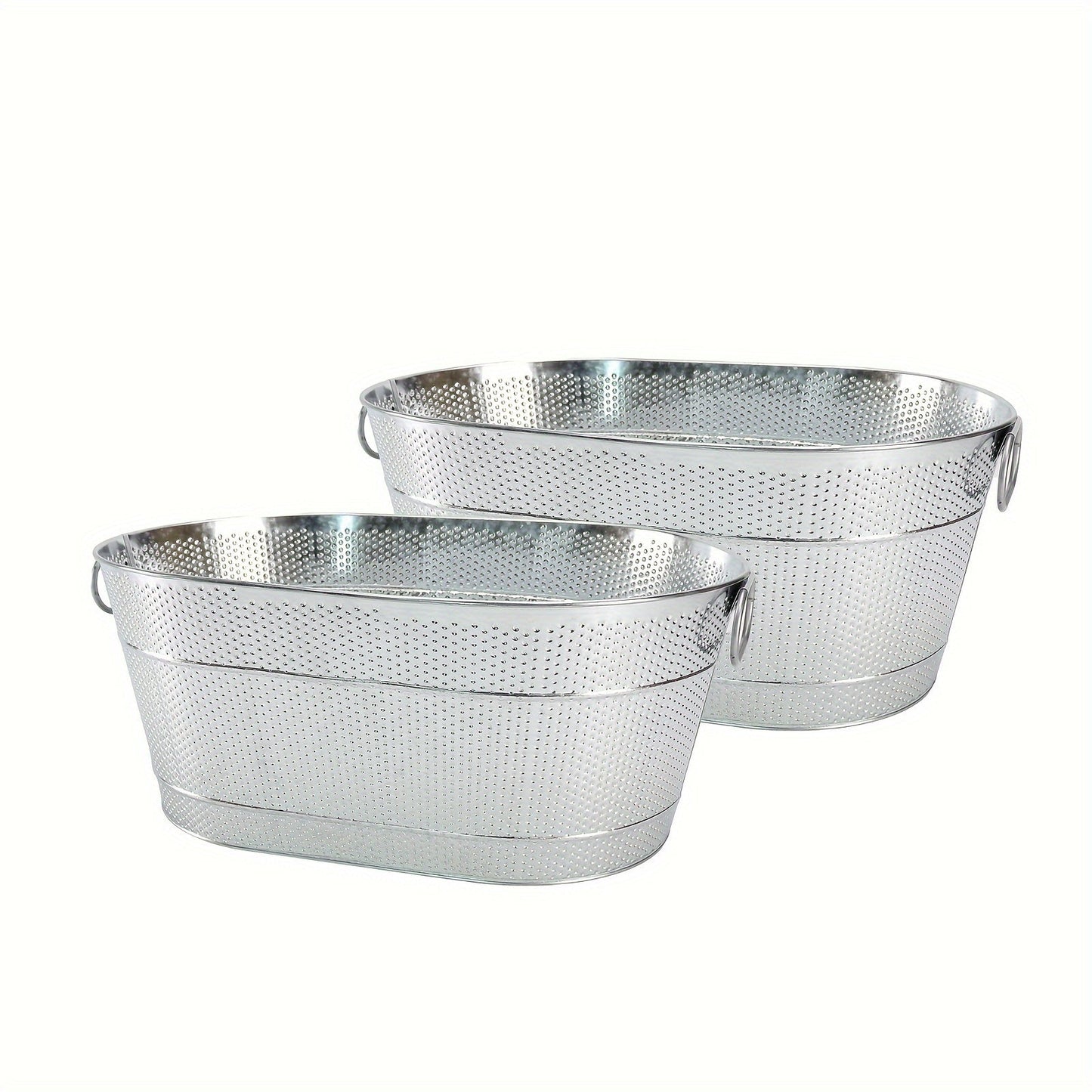 Duo of Metal Beverage Tubs with Convenient Handles - Holds 11L, Durable Rivet-Fixed Construction, Stainless Steel Ice Buckets Perfect for Parties, Beer, Wine, and More - Resistant to Rust and Easy to Carry