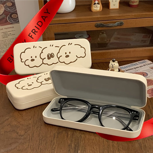 Fashionable and portable PU leather case for ladies eyewear featuring a cute cartoon puppy design.