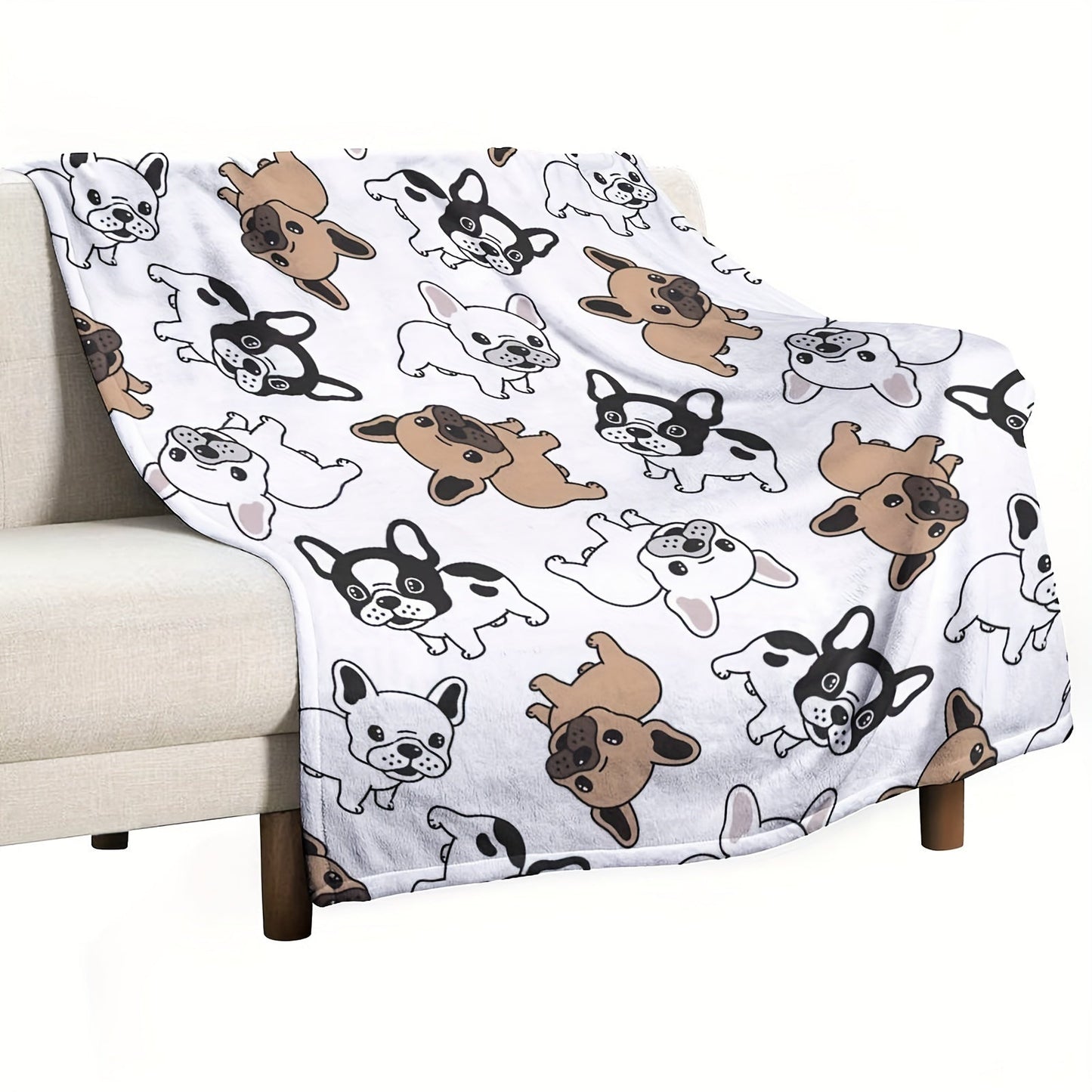 Cozy up with this adorable French Bulldog Flannel Blanket! Perfect for all seasons, this blanket is tear-resistant and stain-resistant for long-lasting durability. With a playful dog design and mixed colors, it's a versatile addition to your bed or sofa.