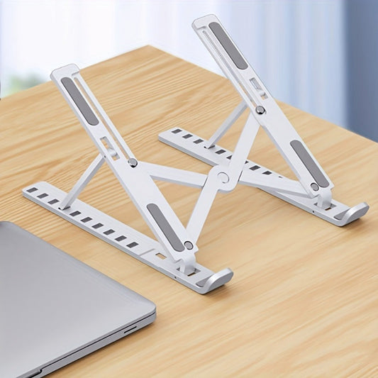 The Ergonomic Laptop Stand is a versatile and adjustable computer riser that is designed to improve comfort, reduce neck and back pain, and enhance posture. It also increases workspace and includes a cooling function to prevent overheating. Suitable for