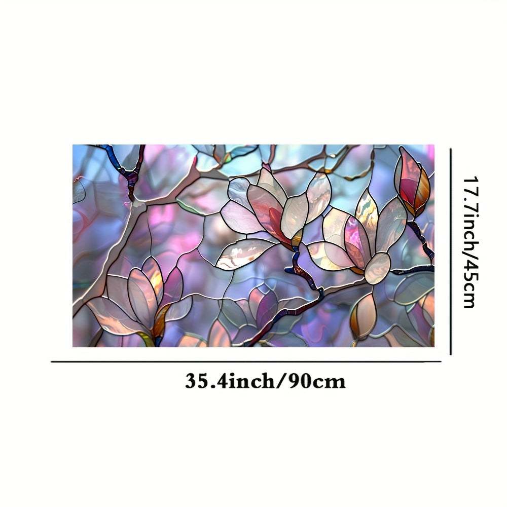 Reusable Classic Floral Stained Glass Window Film with Static Cling - Perfect for Home Office, Living Room, Kitchen, and More! Rectangular Shape, Dull Finish, 11mil Thickness.