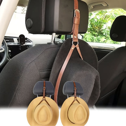 Faux Leather Car Hat Rack: Stylish and Secure Seat Organizer for Hats - Effortless Installation with Zero Damage