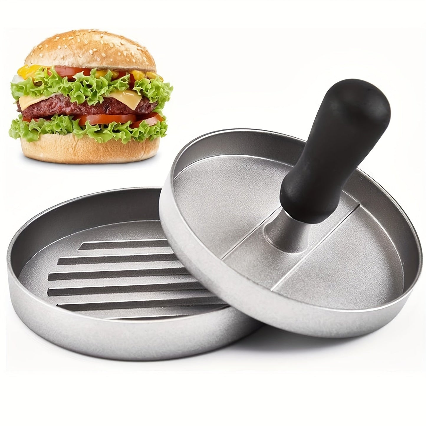 1 Pack of Stainless Steel Hamburger Patty Press Mold with Wood Handle - Non-Stick Burger Patty Maker for Homemade Burgers