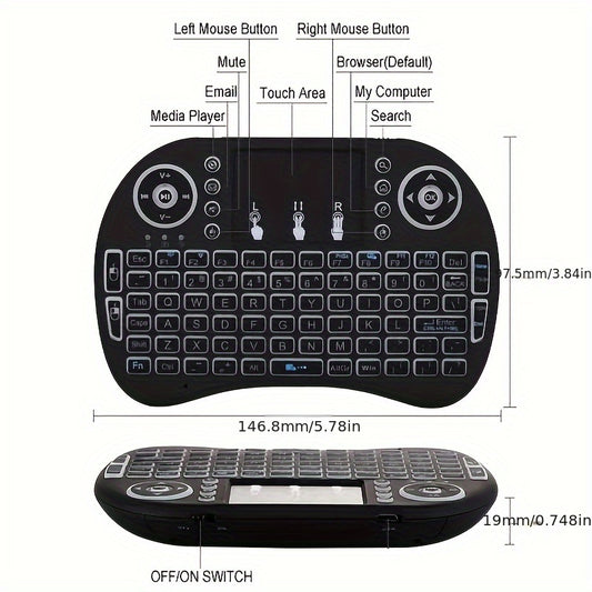 I8 Mini Simsiz Klaviatura Touchpad bilan - Yoritilgan, Android TV, Smart TV, PS3 va boshqalar uchun Plug & Play.