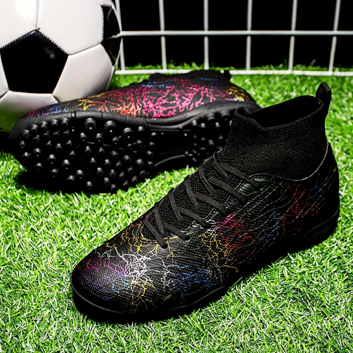 Men's turf soccer cleats with rubber sole and fabric inner material for artificial grass fields.