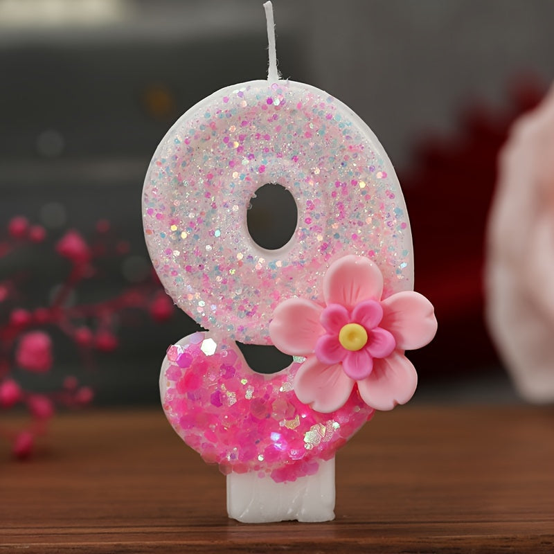 Pink floral number candle for cake decorations and parties.