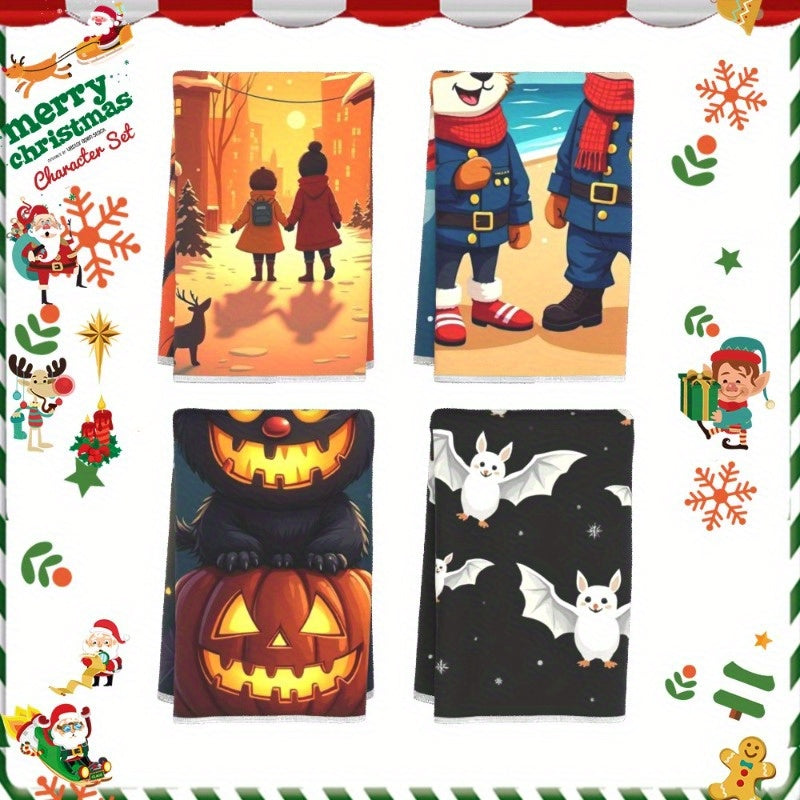 Set of 4 Christmas Kitchen Towels, Size 45.72*66.04cm, Featuring Snowman Design - Great Gift and Decoration (XTMAB)