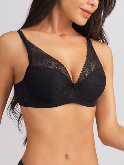 Stylish lace bra with adjustable straps and underwire support for everyday comfort.