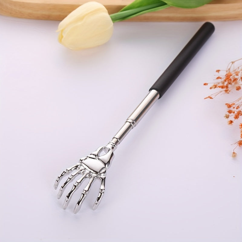 Telescopic stainless steel back scratcher for adults and elderly.