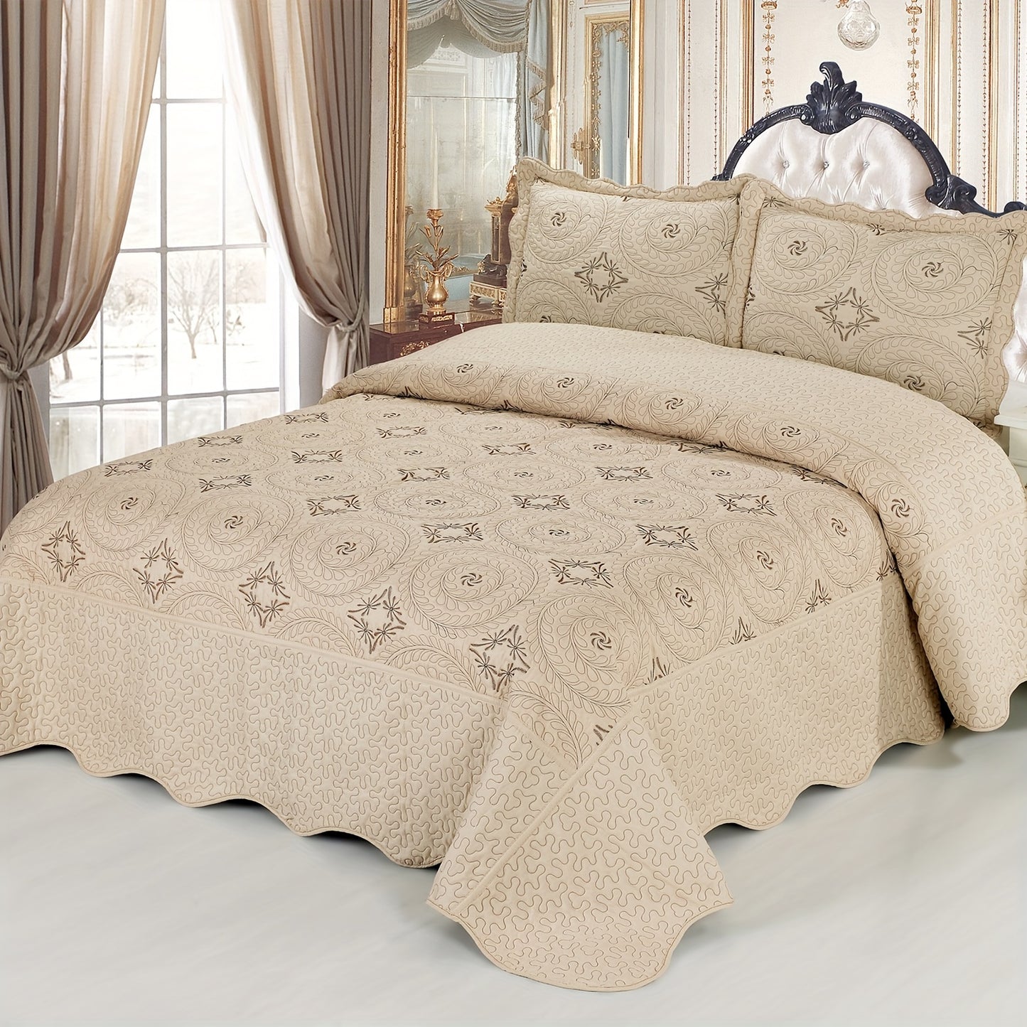 Soft and breathable 3-piece flower pattern bedspread set for bedroom or dorm room decor, including 1 bedspread and 2 pillowcases (filler not included).