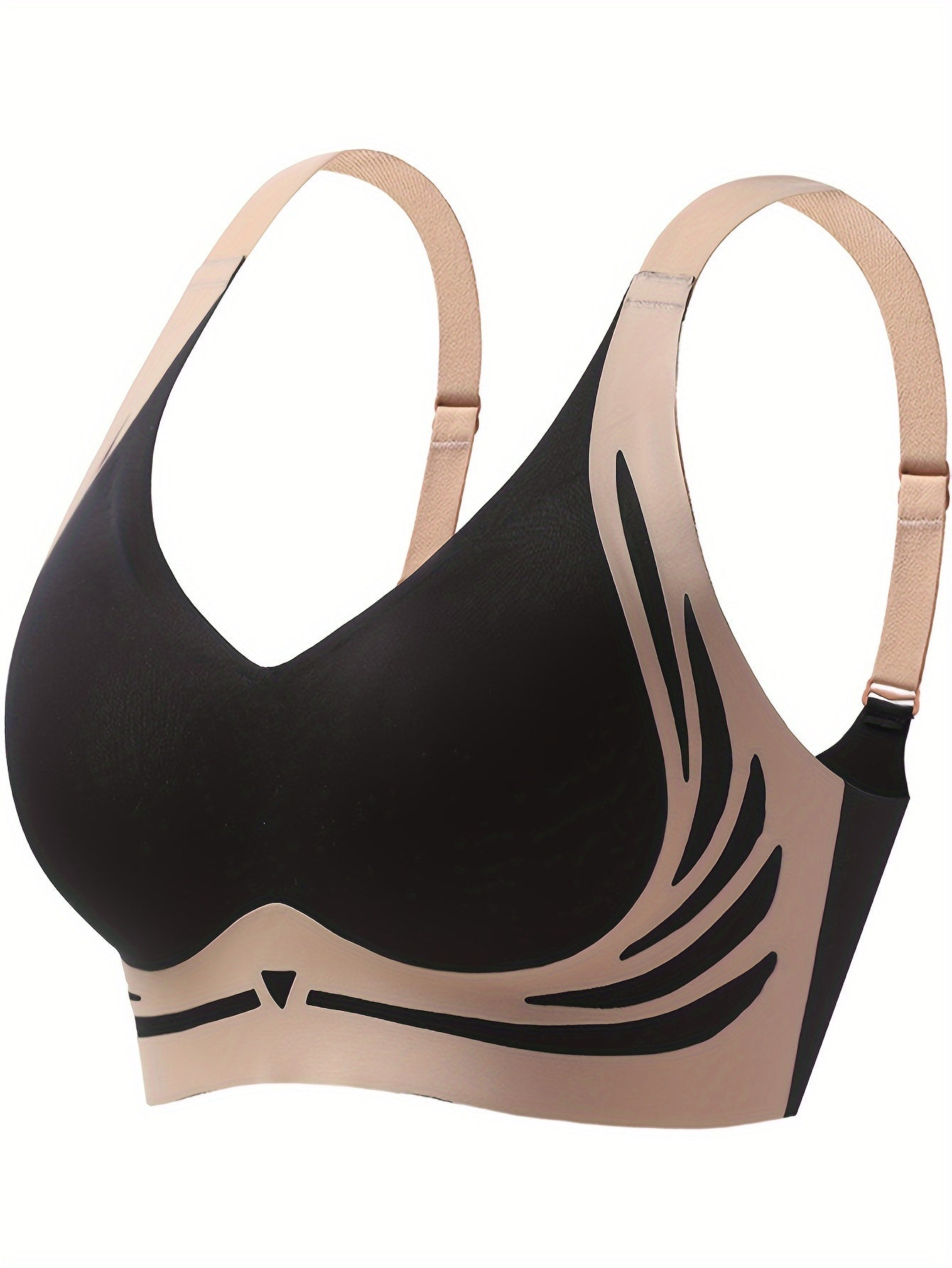 Women's 4-piece seamless bralette set with striped pattern, removable pads, and comfortable knit material.