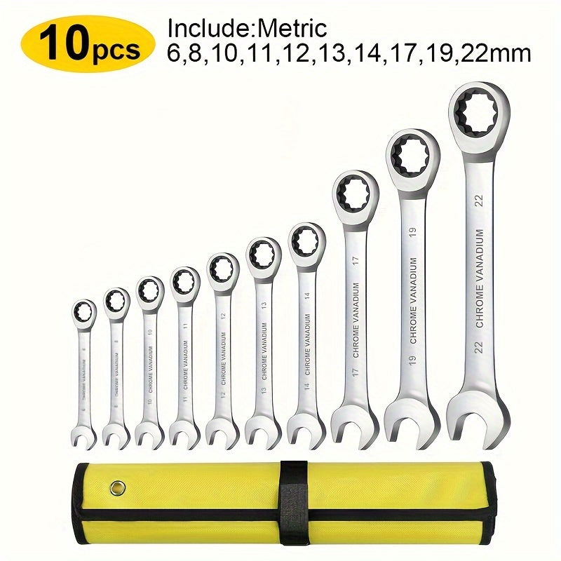 Mechanical ratchet wrench set for auto repair, no electricity or battery required.