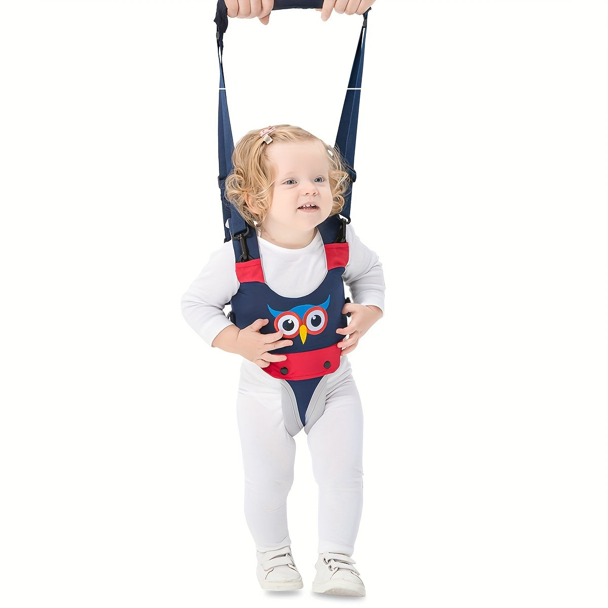 Adjustable Baby Walker Harness Assistant with Cartoon Embroidery (Penguin, Chick, Dog, Owl Designs), Breathable Learning Walk Aid for Infants and Toddlers 0-3 Years, Includes Traction Rope - 1 Pack