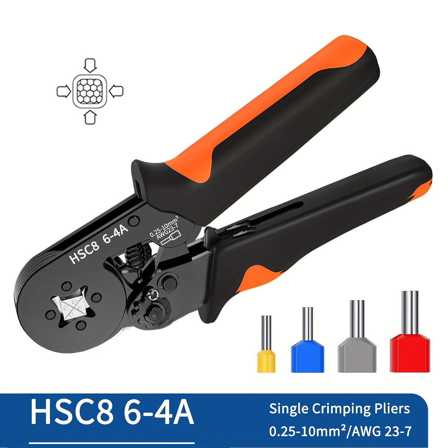 SANJIANG Hexagonal Crimping Tool HSC8 10-6: Adjustable strength, rust-resistant, comfortable metal handle.