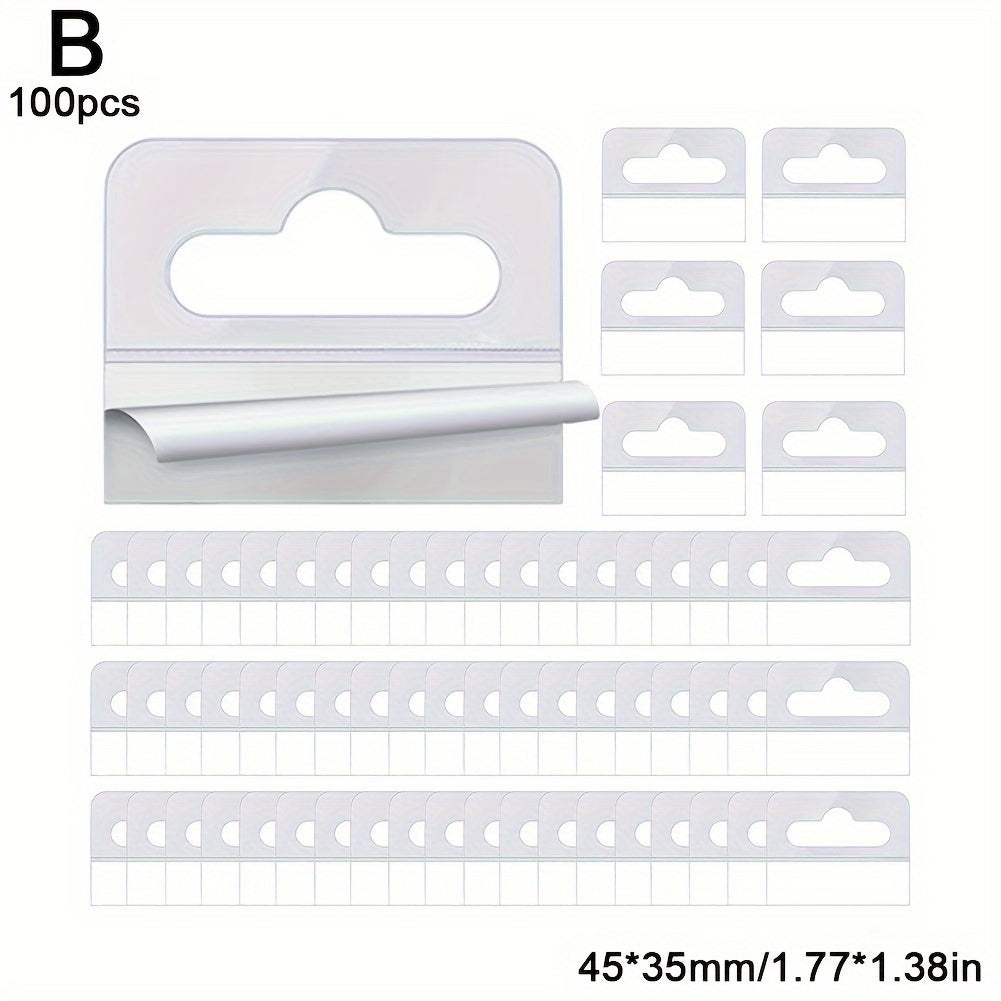 100 plastic adhesive hooks for hanging cards, pets, sheets, PVC, and airplane holes.