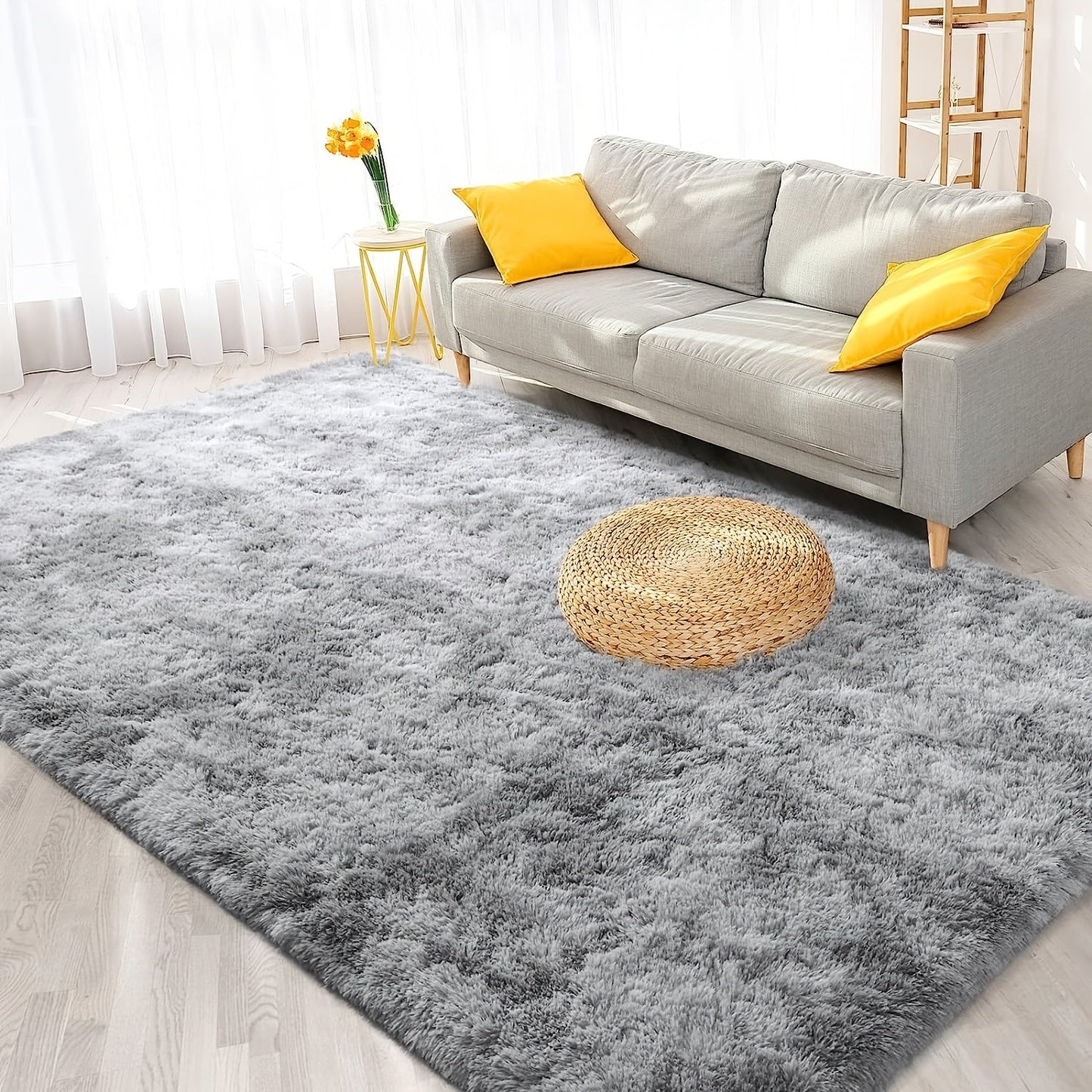 Luxurious Modern Home Decor Mat - Ultra-Soft Tie-Dye Light Gray Plush Area Mat for Living Room & Bedroom, Easy-Care Polyester Material, Available in Various Sizes, Ideal Rugs for Living Room