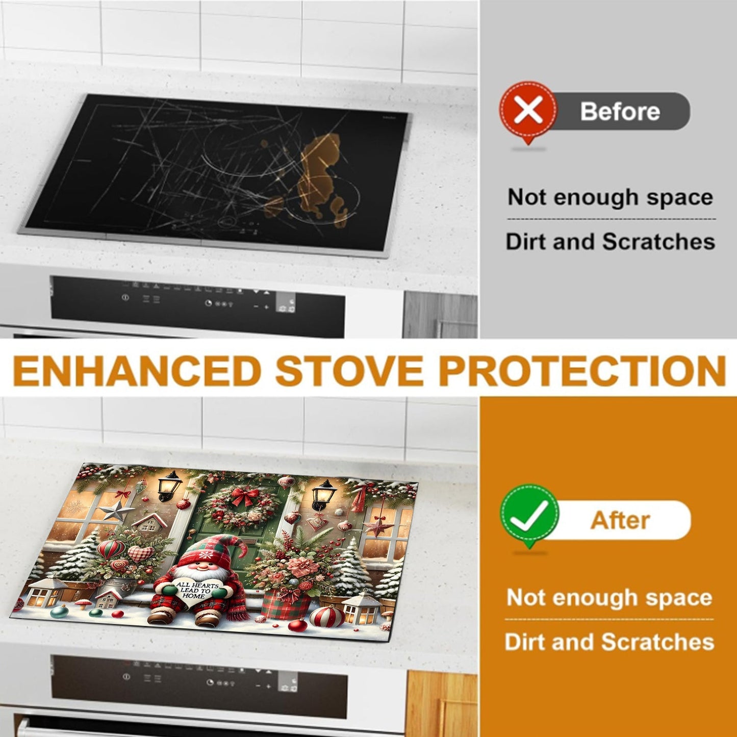 Protect your stove top this Christmas with the festive 1-piece anti-slip protector. This waterproof, scratch-preventing, heat-resistant cover is perfect for electric glass stoves, cooktops, and appliances. Easy to clean and no electricity needed.